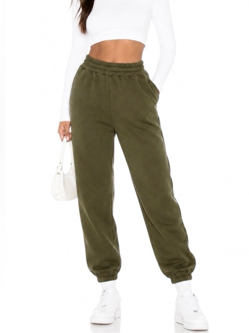 NAKED WARDROBE French Terry Sweatpants Large Olive Green Joggers Loungewear Fall
